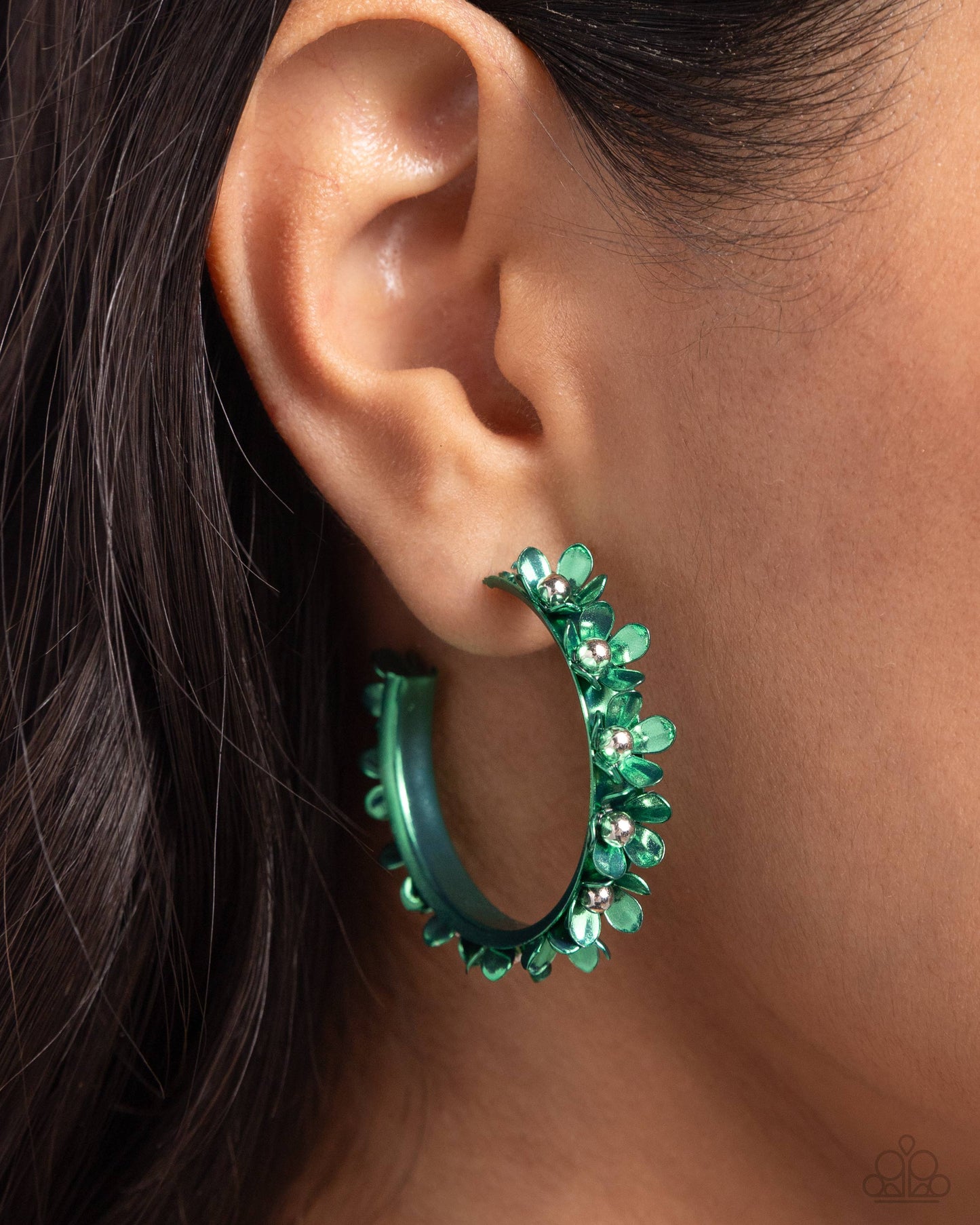 Fashionable Flower Crown - Green Hoop Earring - Paparazzi - Dare2bdazzlin N Jewelry