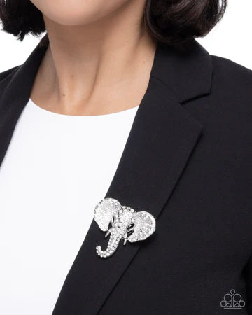 Elephant Empathy White Brooch - Paparazzi