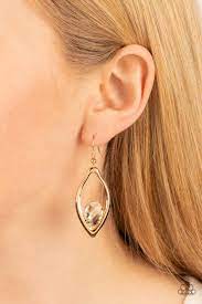 Beautifully Bejeweled Gold Earring - Paparazzi - Dare2bdazzlin N Jewelry