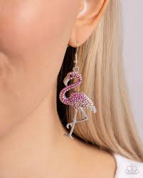 Flamingo Flourish Pink Earring - Paparazzi - Dare2bdazzlin N Jewelry