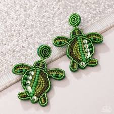 Turtle Tapestry Green Post Earring - Paparazzi - Dare2bdazzlin N Jewelry