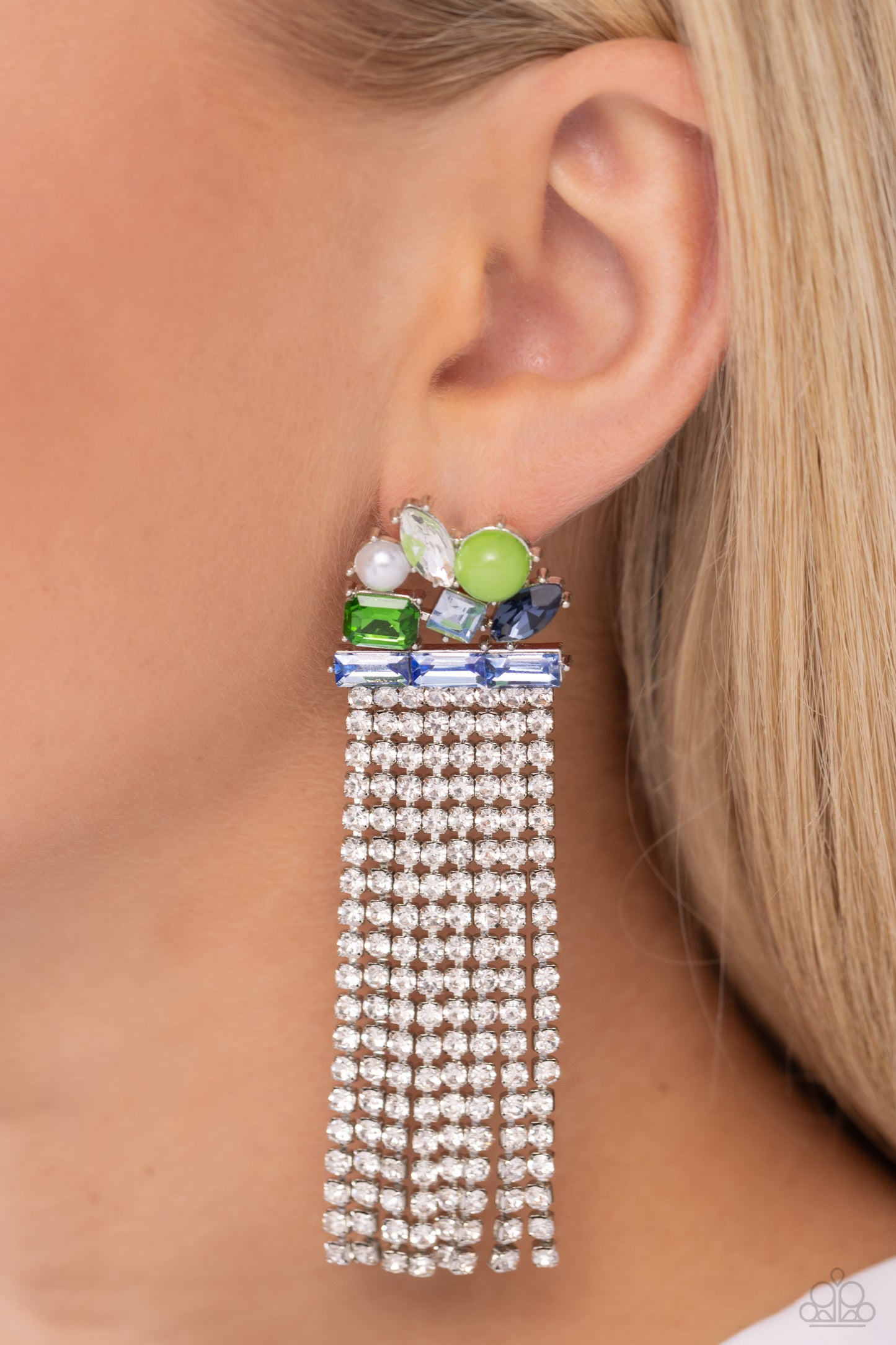 Horizontal Hallmark - Blue Earring - Paparazzi - Dare2bdazzlin N Jewelry