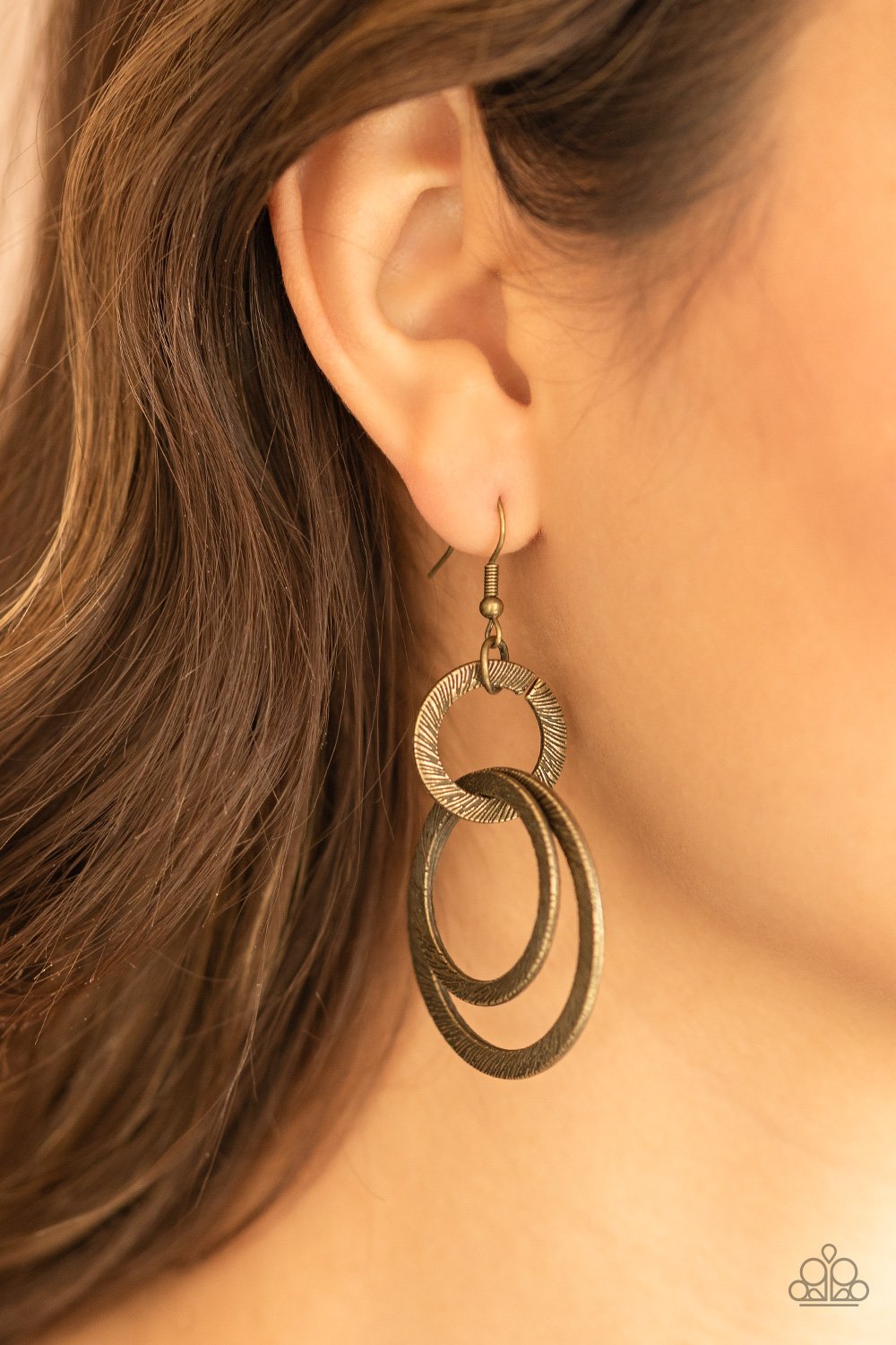 Distractingly Dizzy - Brass Earring - Paparazzi - Dare2bdazzlin N Jewelry