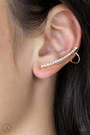 Sleekly Shimmering Gold Post Crawler Earring - Paparazzi - Dare2bdazzlin N Jewelry