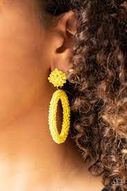 Be All You Can BEAD Yellow Earring - Paparazzi - Dare2bdazzlin N Jewelry