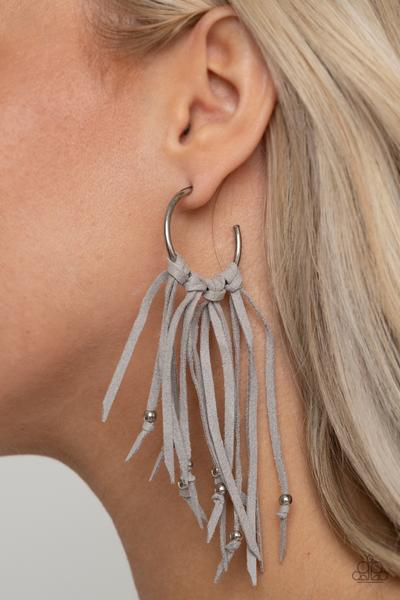 No Place Like HOMESPUN Silver Hoop Earring - Paparazzi - Dare2bdazzlin N Jewelry