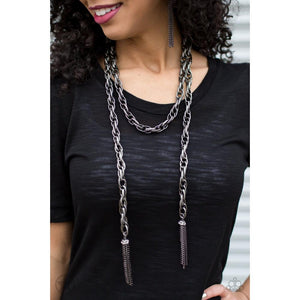 SCARFed for Attention - Gunmetal Necklace - Paparazzi - Dare2bdazzlin N Jewelry