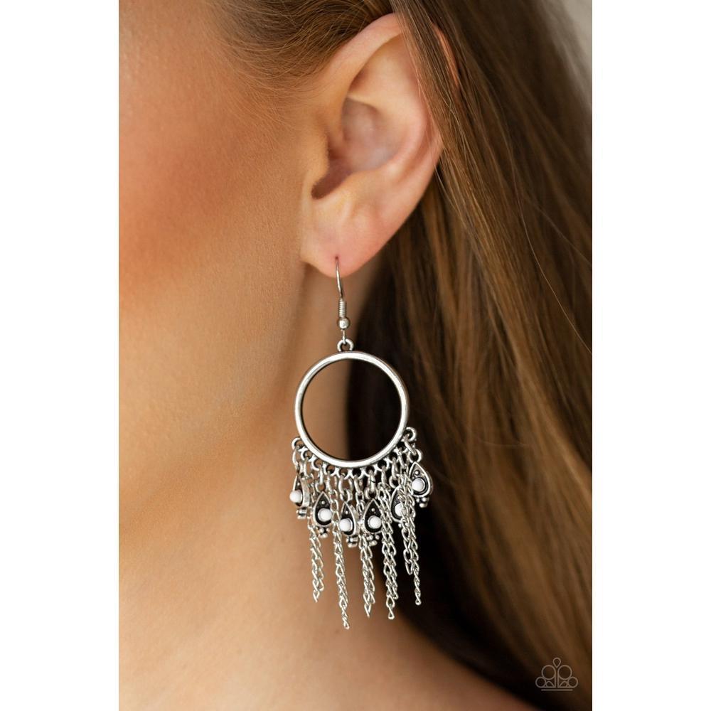 Very Vegabond White Earrings - Paparazzi - Dare2bdazzlin N Jewelry