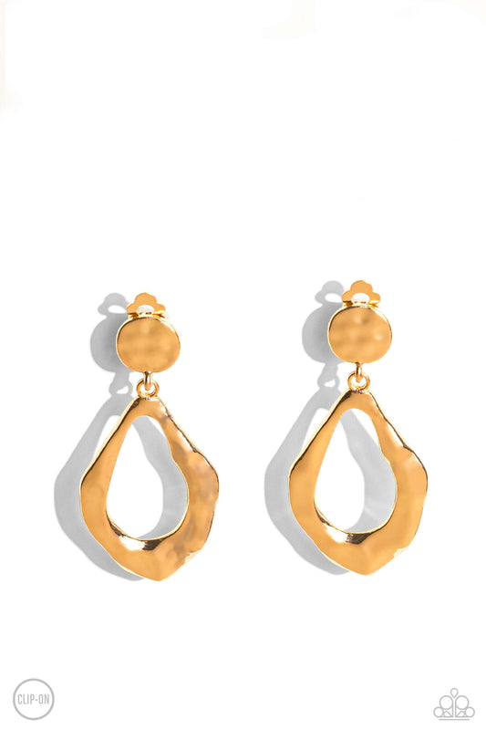 Metallic Mezzanine - Gold Clip-On Earring - Paparazzi - Dare2bdazzlin N Jewelry