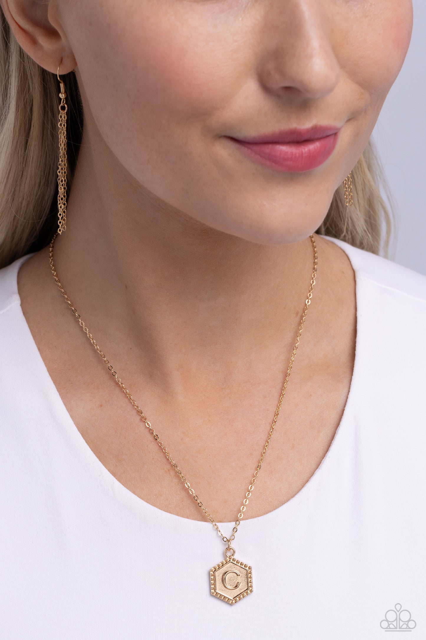 Emblematic Elegance - Gold - C Necklace - Paparazzi - Dare2bdazzlin N Jewelry