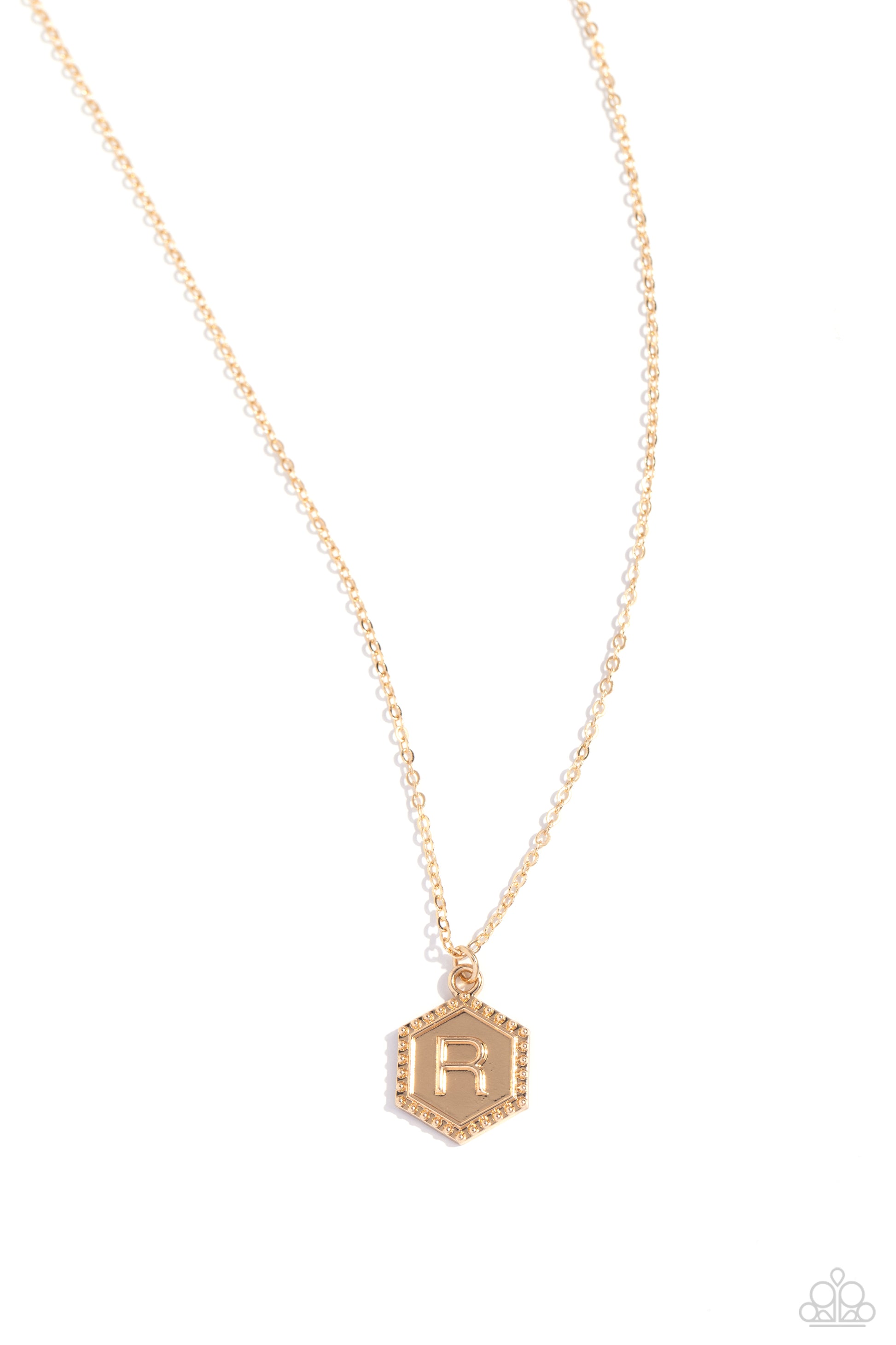 Emblematic Elegance - Gold - R Necklace - Paparazzi - Dare2bdazzlin N Jewelry