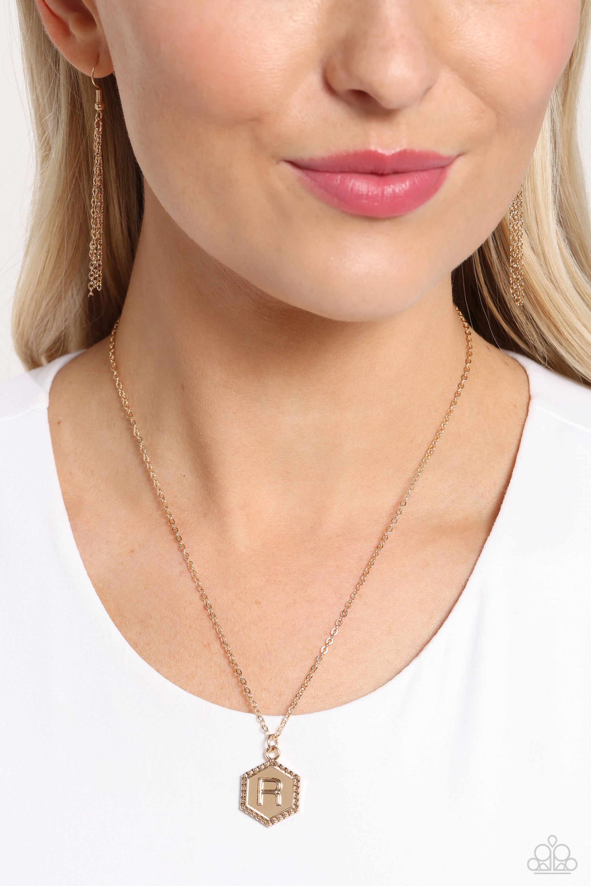Emblematic Elegance - Gold - R Necklace - Paparazzi - Dare2bdazzlin N Jewelry