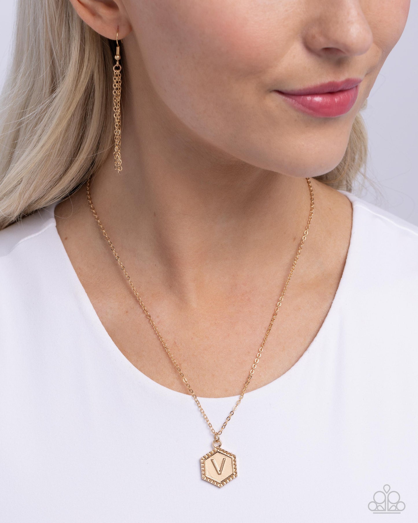 Emblematic Elegance - Gold - V Necklace - Paparazzi - Dare2bdazzlin N Jewelry