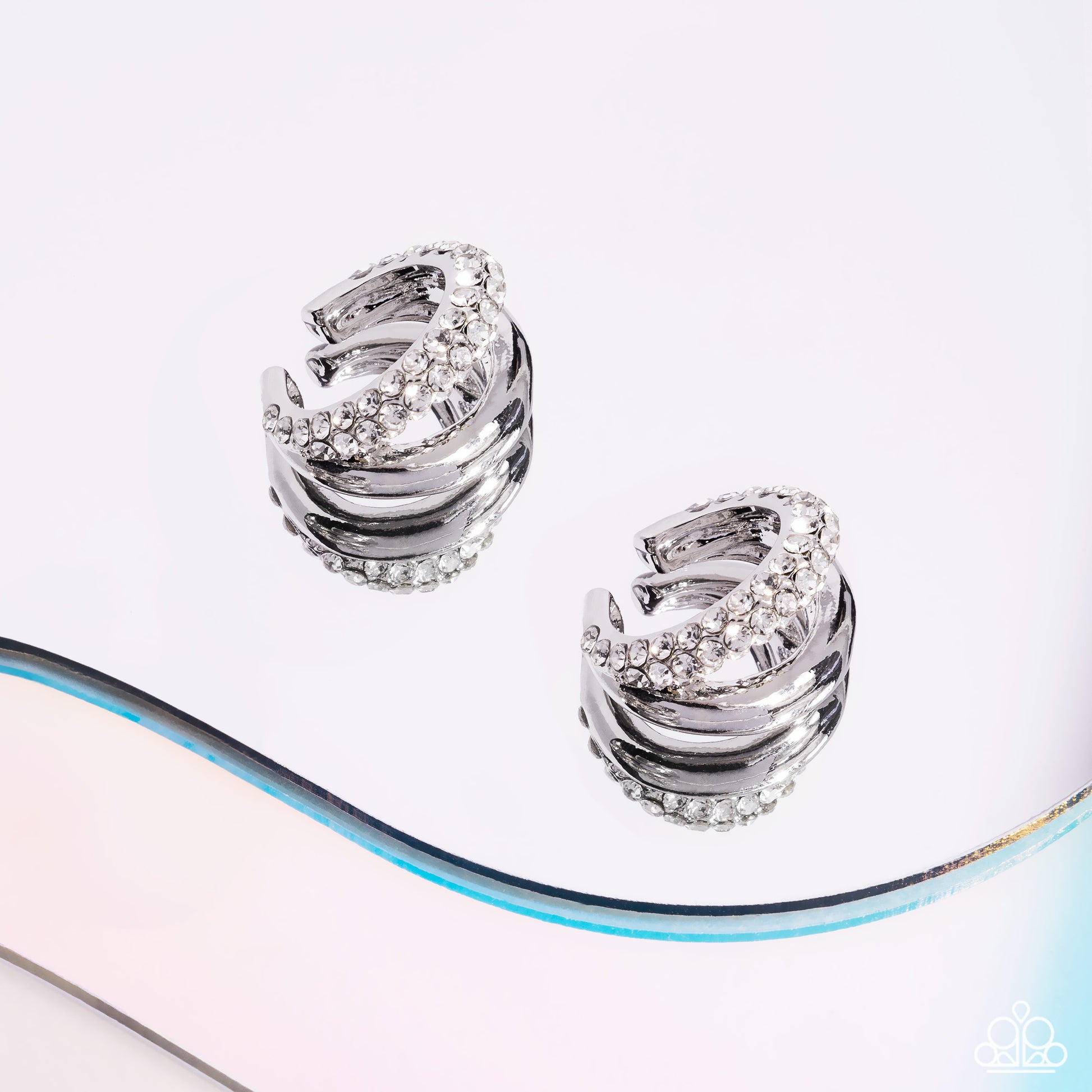 Sizzling Spotlight - White Earring Cuff - Paparazzi - Dare2bdazzlin N Jewelry
