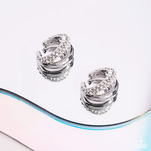 Sizzling Spotlight - White Earring Cuff - Paparazzi - Dare2bdazzlin N Jewelry