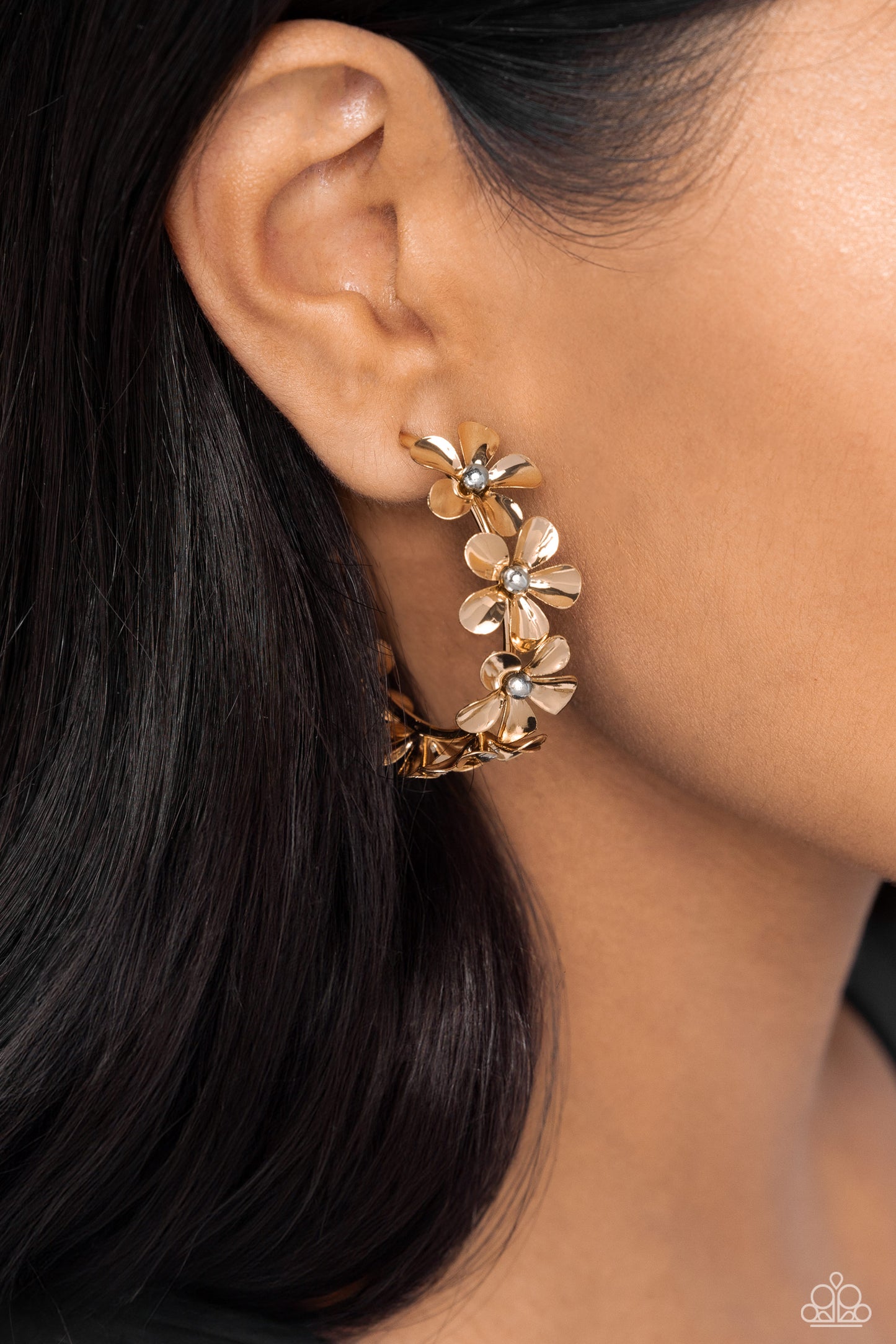 Floral Flamenco - Gold Hoop Earring - Paparazzi - Dare2bdazzlin N Jewelry