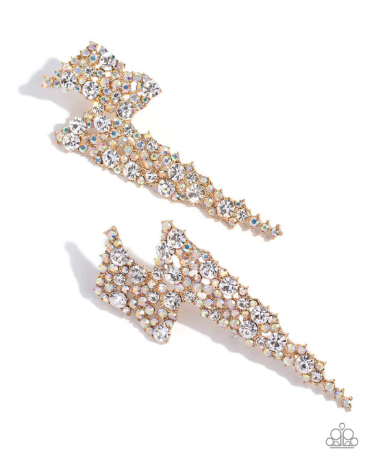 Electric Effulgence - Gold Post Earring - Paparazzi - Dare2bdazzlin N Jewelry