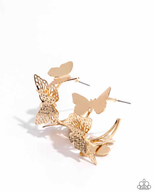 No WINGS Attached - Gold Earring - Paparazzi - Dare2bdazzlin N Jewelry