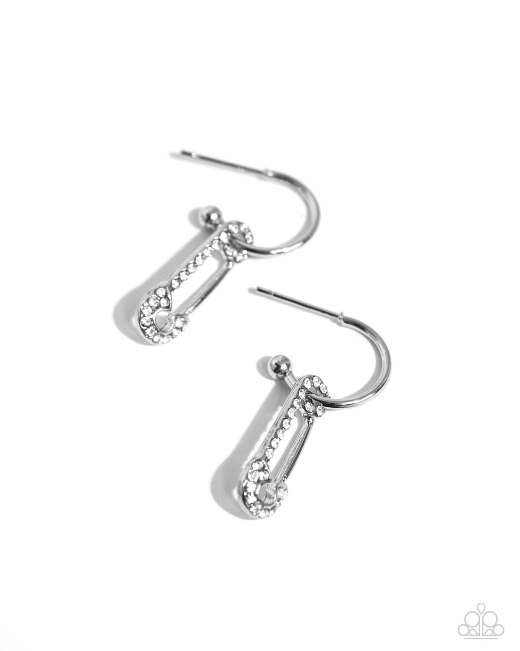 Safety Pin Sentiment - White Earring - Paparazzi - Dare2bdazzlin N Jewelry