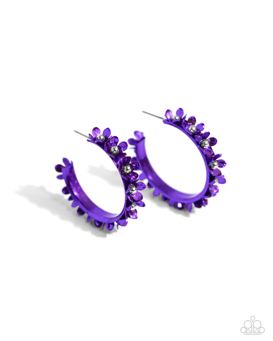 Fashionable Flower Crown - Purple Hoop Earring  - Paparazzi - Dare2bdazzlin N Jewelry