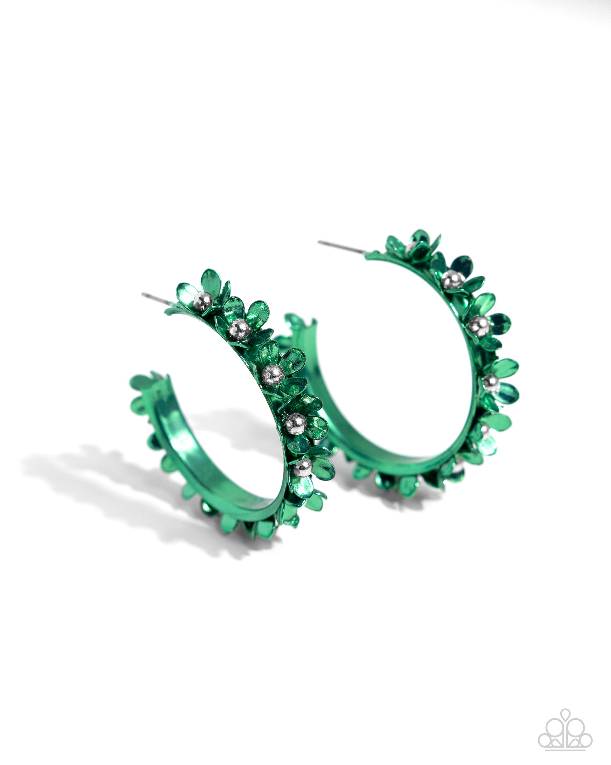 Fashionable Flower Crown - Green Hoop Earring - Paparazzi - Dare2bdazzlin N Jewelry