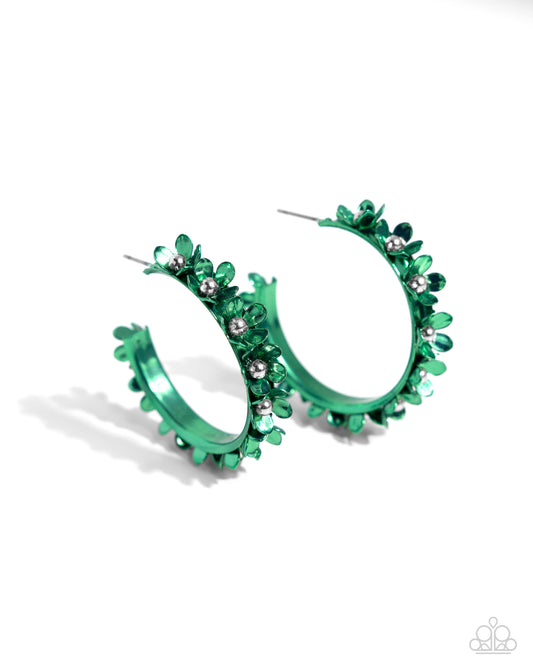 Fashionable Flower Crown - Green Hoop Earring - Paparazzi - Dare2bdazzlin N Jewelry
