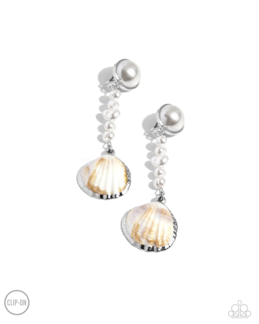 Oceanic Occasion - White Clip-On Earring - Paparazzi - Dare2bdazzlin N Jewelry