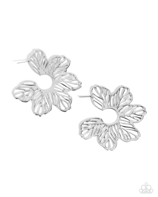 Floral Fame - Silver Hoop Earring - Paparazzi - Dare2bdazzlin N Jewelry