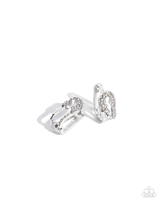 Safety Pin Secret - White Hinge Hoop Earring - Paparazzi - Dare2bdazzlin N Jewelry