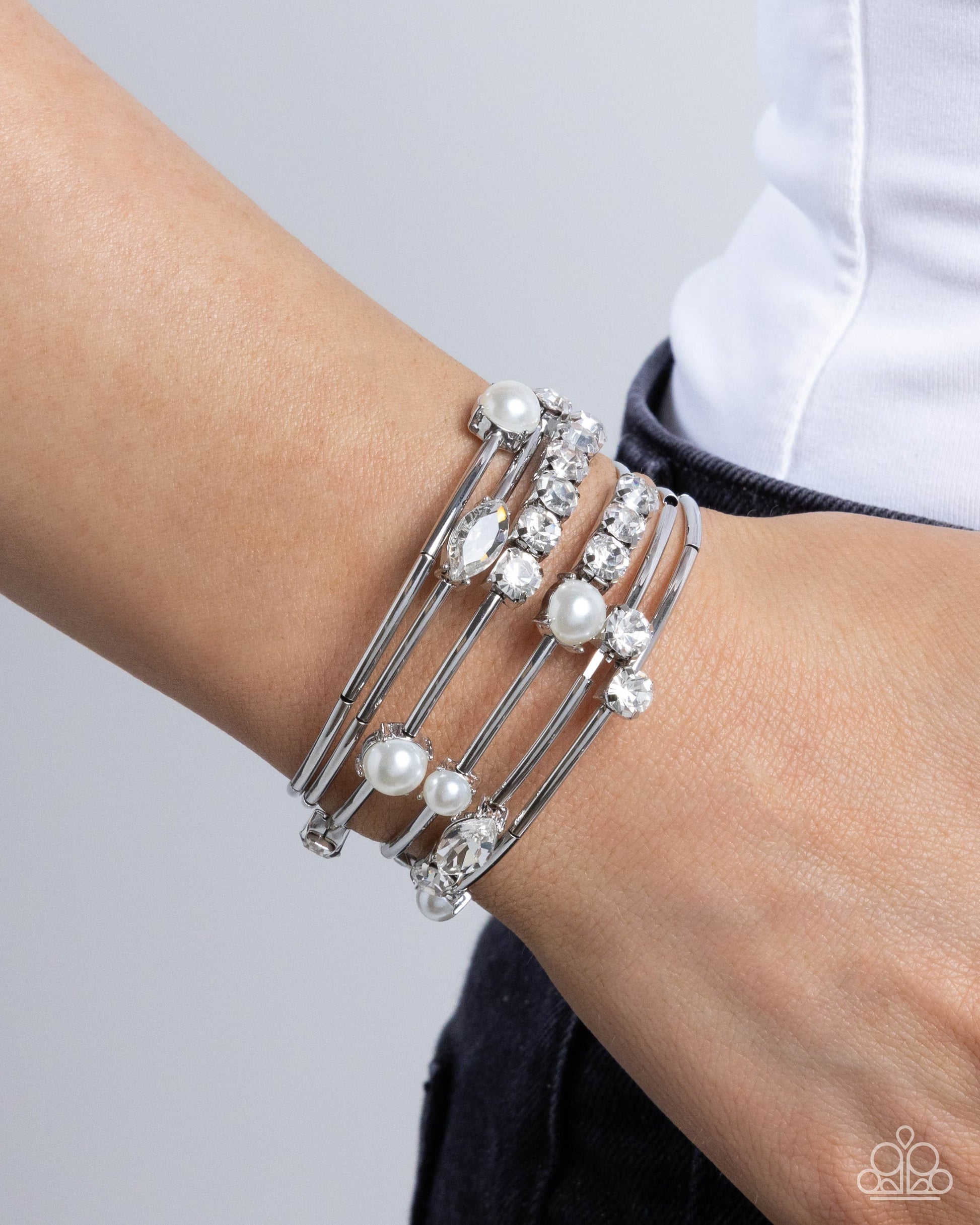 Showtime Sparkle - White Bracelet - Paparazzi - Dare2bdazzlin N Jewelry