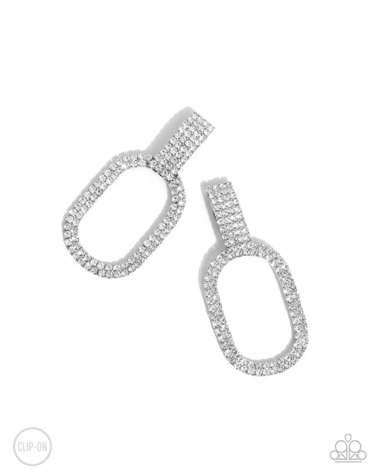Guarded Glitz - White Clip-On Earring - Paparazzi - Dare2bdazzlin N Jewelry