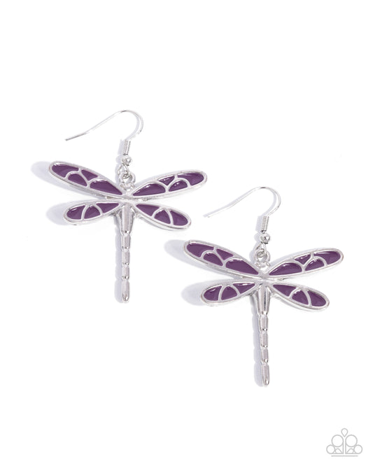 Dragonfly Descent - Purple Earring - Paparazzi - Dare2bdazzlin N Jewelry