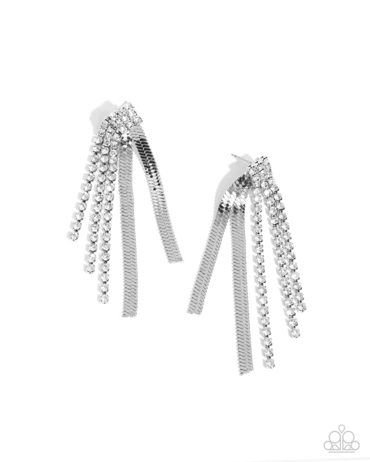 Dramatic Downpour - White Post Earring - Paparazzi - Dare2bdazzlin N Jewelry