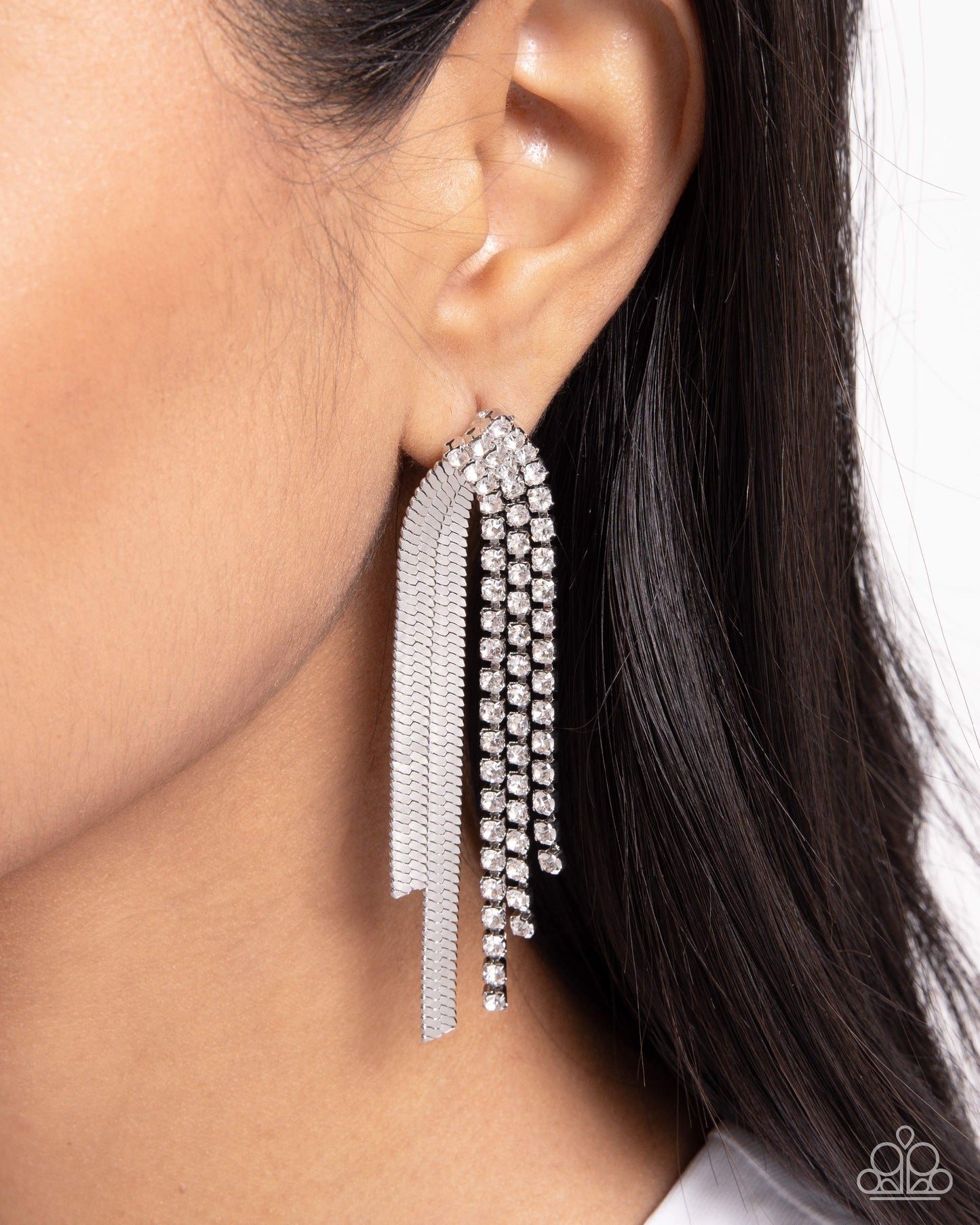 Dramatic Downpour - White Post Earring - Paparazzi - Dare2bdazzlin N Jewelry