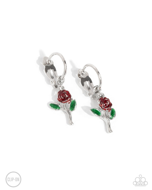 Rose Routine - Red Clip-On Earring - Paparazzi - Dare2bdazzlin N Jewelry