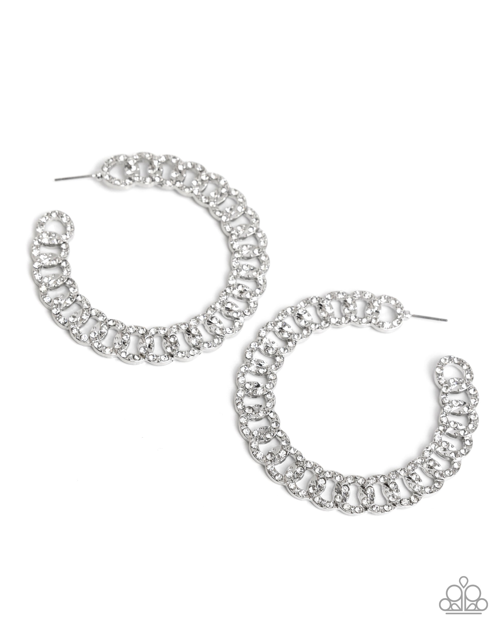 Interlocked Icing - White Hoop Earring - Paparazzi - Dare2bdazzlin N Jewelry