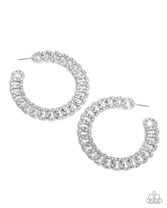 Interlocked Icing - White Hoop Earring - Paparazzi - Dare2bdazzlin N Jewelry
