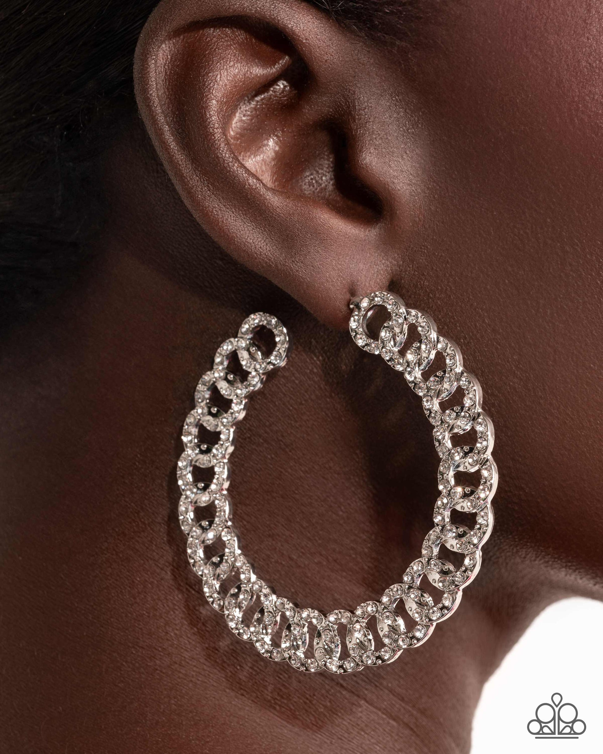 Interlocked Icing - White Hoop Earring - Paparazzi - Dare2bdazzlin N Jewelry