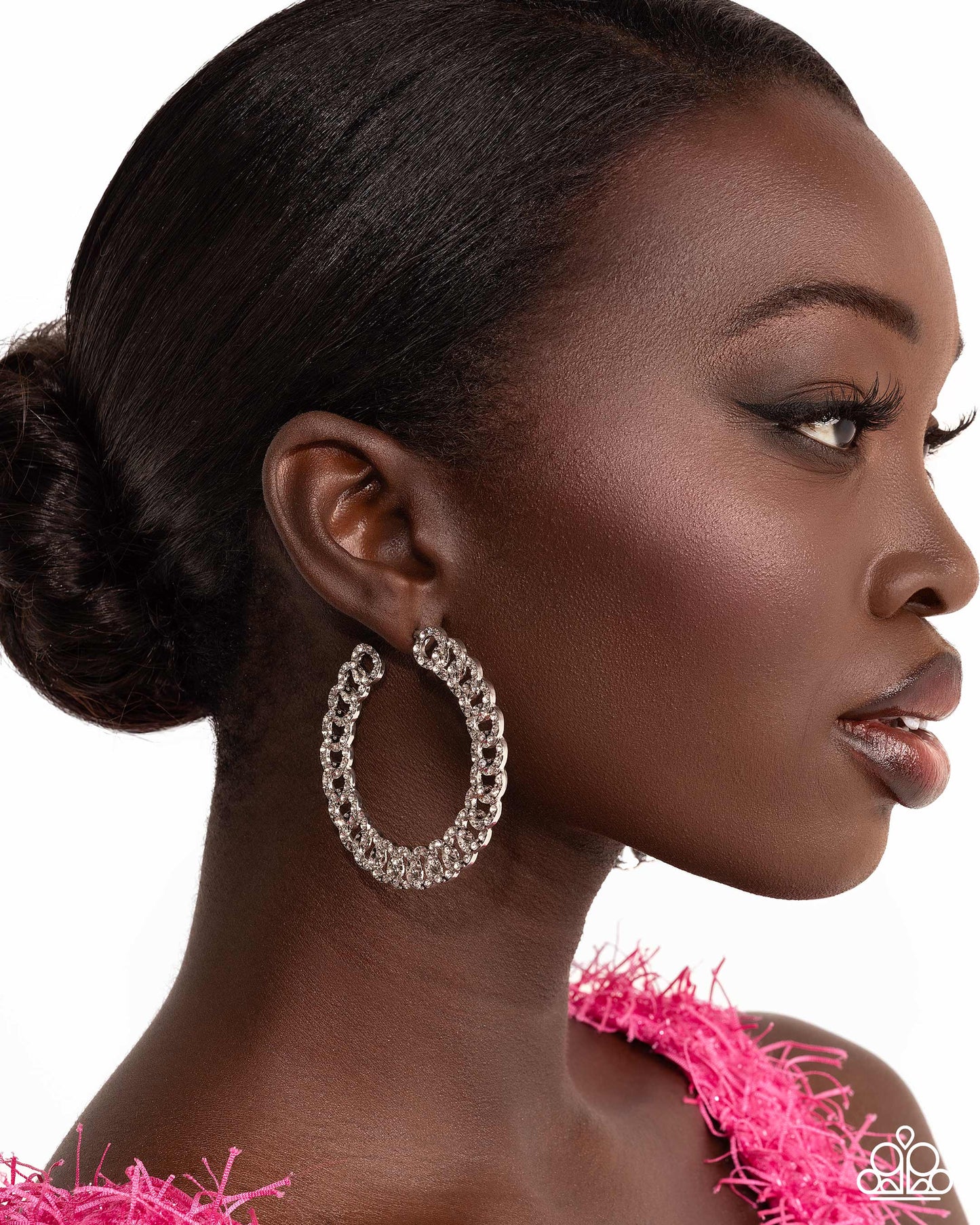Interlocked Icing - White Hoop Earring - Paparazzi - Dare2bdazzlin N Jewelry