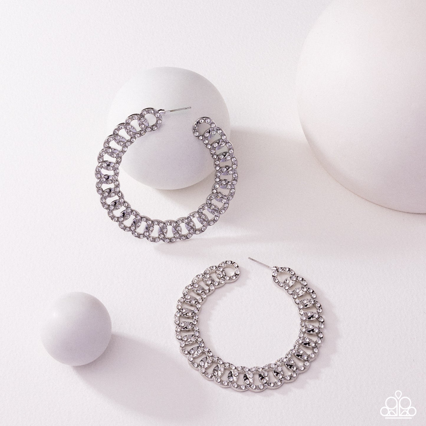 Interlocked Icing - White Hoop Earring - Paparazzi - Dare2bdazzlin N Jewelry