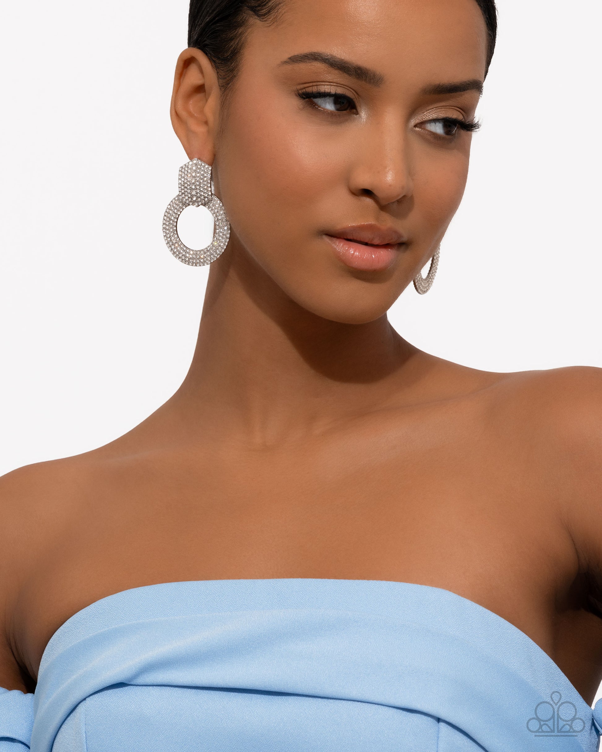 Sparkly Safeguard - White Post Earring - Paparazzi - Dare2bdazzlin N Jewelry