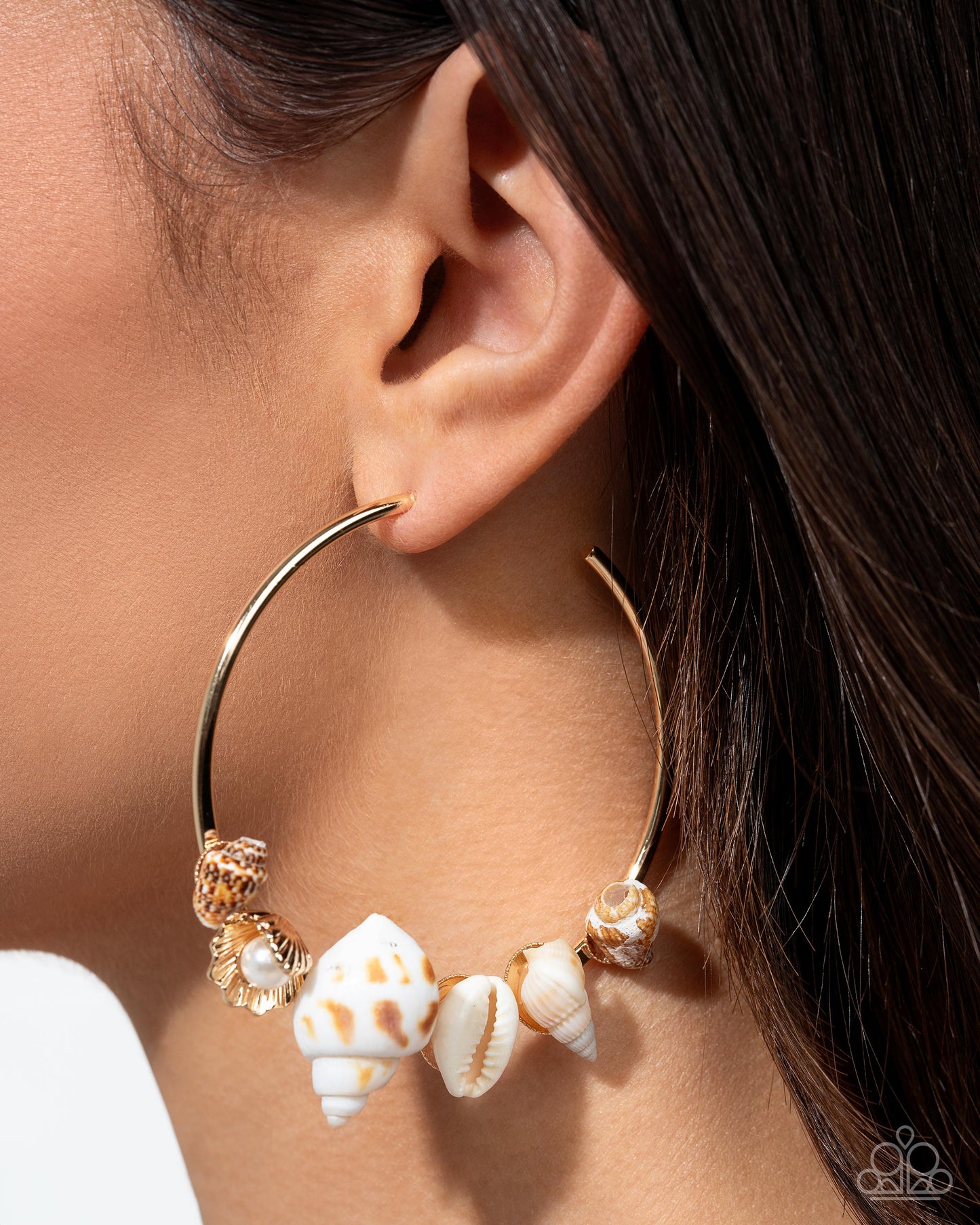 Seashell Sonnet - Gold Hoop Earring - Paparazzi - Dare2bdazzlin N Jewelry