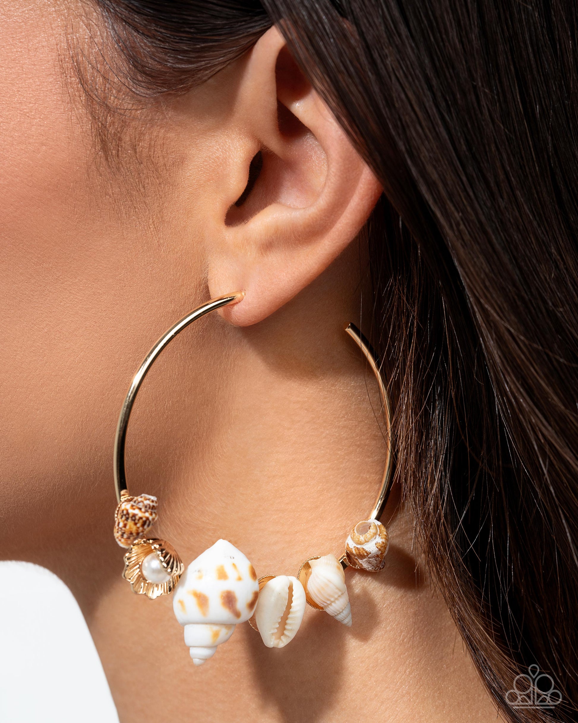 Seashell Sonnet - Gold Hoop Earring - Paparazzi - Dare2bdazzlin N Jewelry