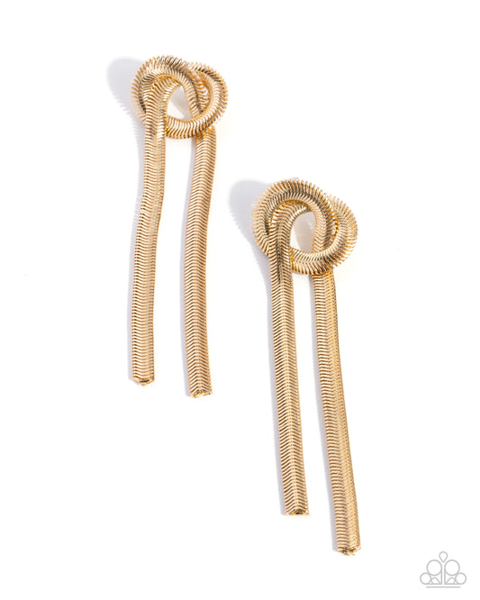 Twisted Tale - Gold Post Earring - Paparazzi - Dare2bdazzlin N Jewelry