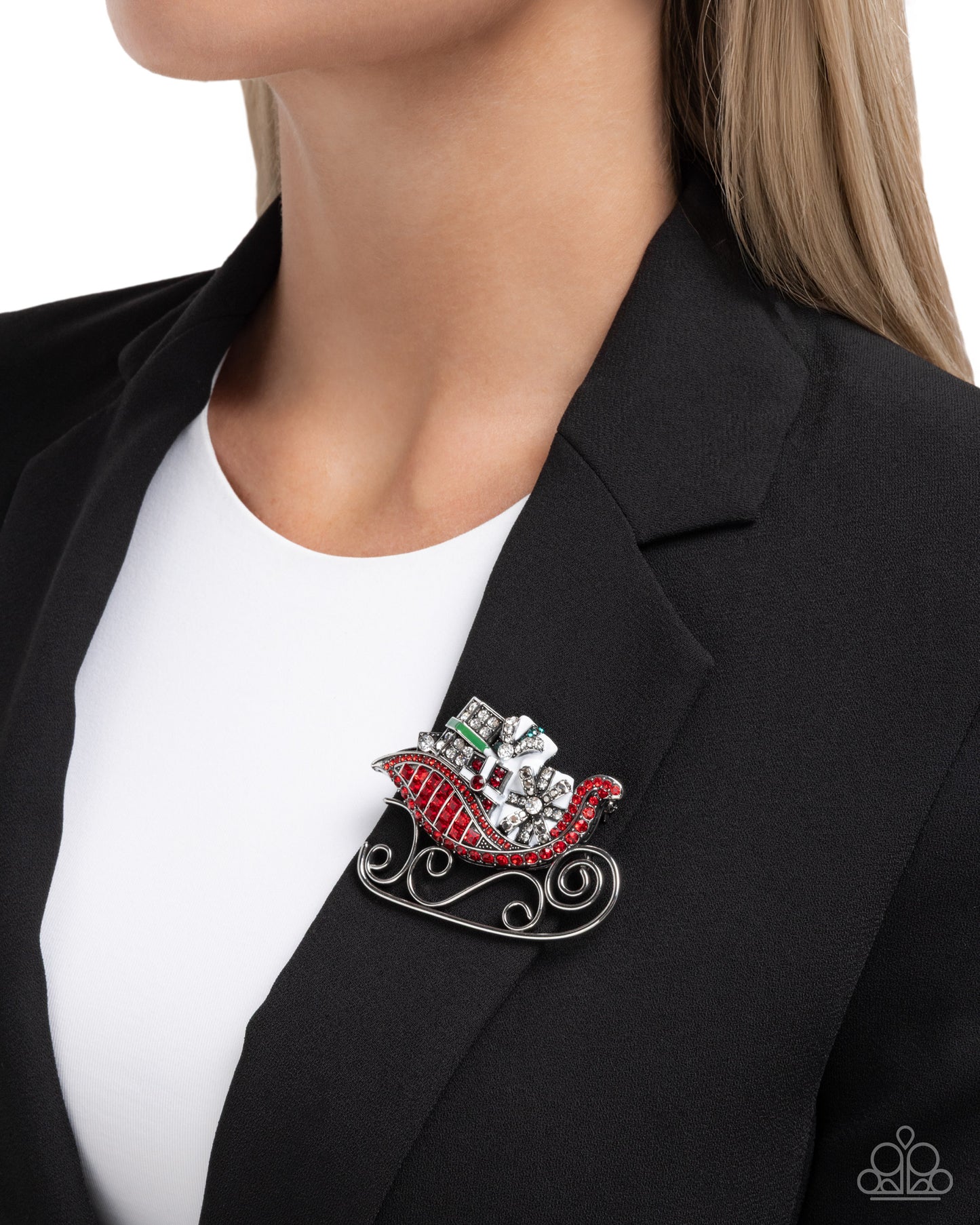 Sledding Shimmer - Red Brooch - Paparazzi