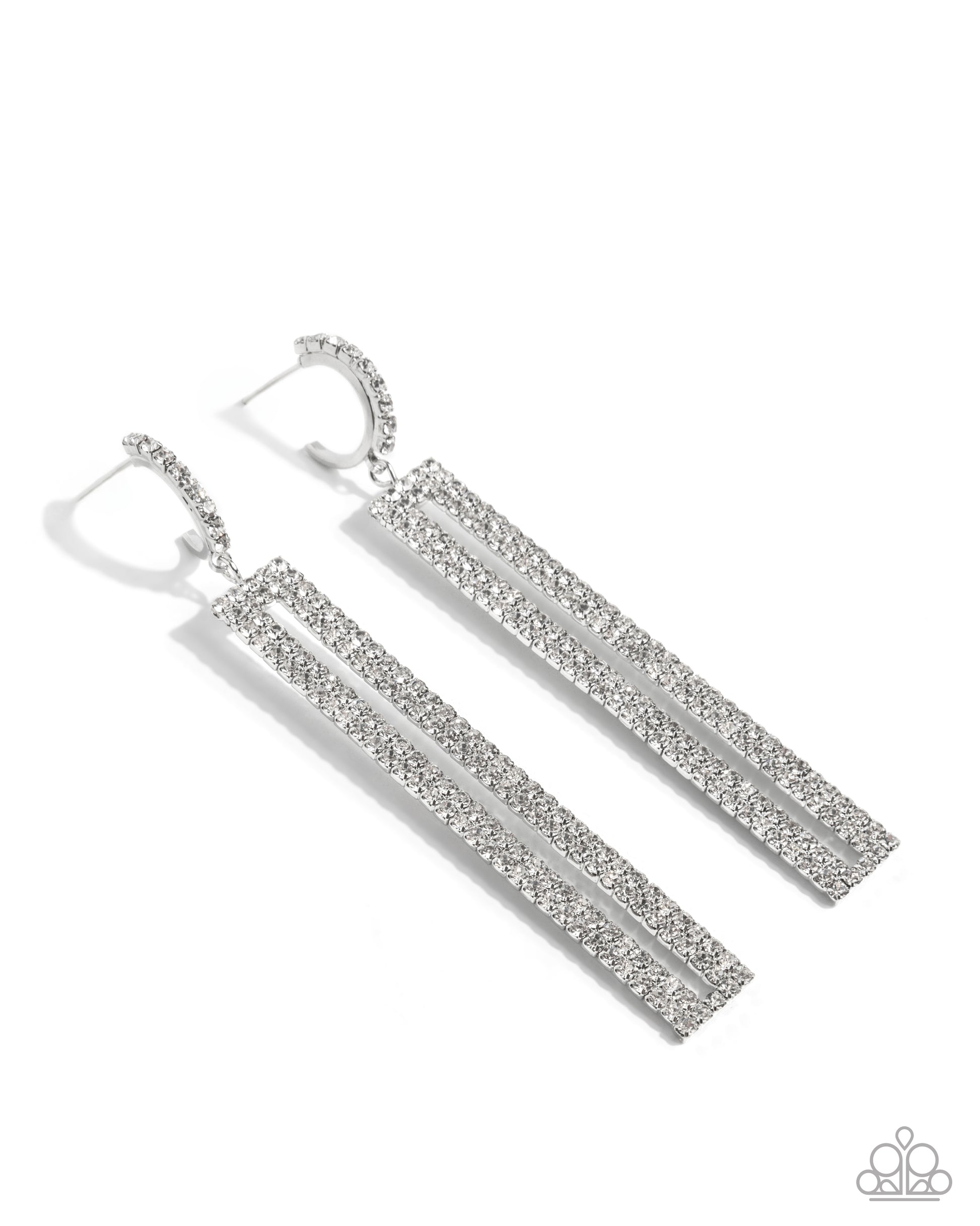 Elongated Ease - White Hoop Earring - Paparazzi - Dare2bdazzlin N Jewelry