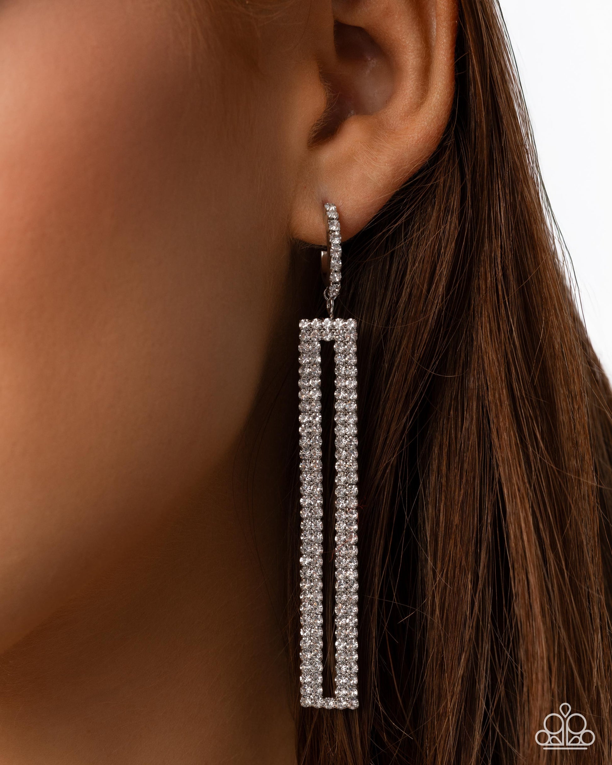 Elongated Ease - White Hoop Earring - Paparazzi - Dare2bdazzlin N Jewelry