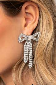 Just BOW With It White Post Earring - Paparazzi - Dare2bdazzlin N Jewelry