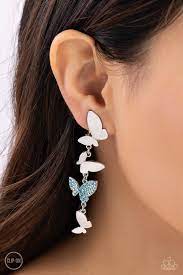 Flying Flashy Blue Clip-on Earring - Paparazzi - Dare2bdazzlin N Jewelry