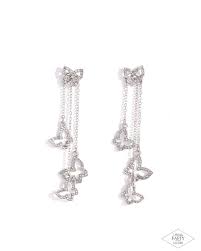 Boisterous Butterfly White Post Earring - Paparazzi - Dare2bdazzlin N Jewelry